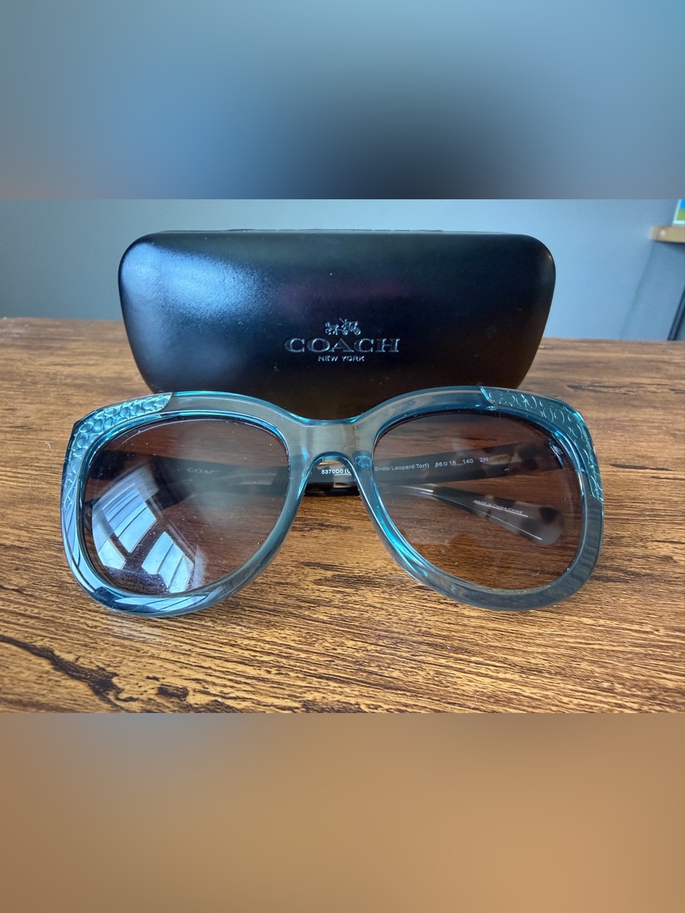 COACH Teal Cat-Eye Sunglasses with Tortoise Arms - Picture 4 of 9
